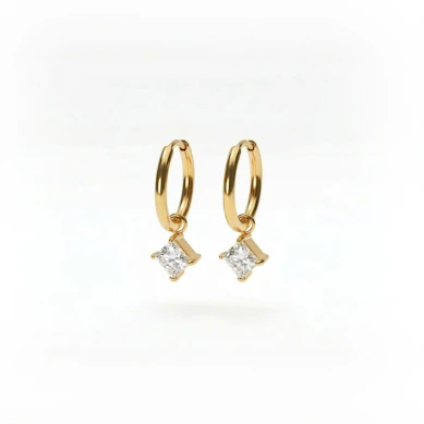 Pair of hoops with square gem charm