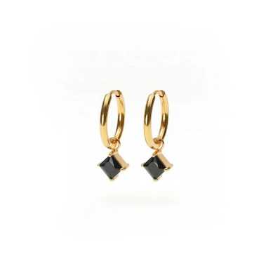 Pair of hoops with square gem charm