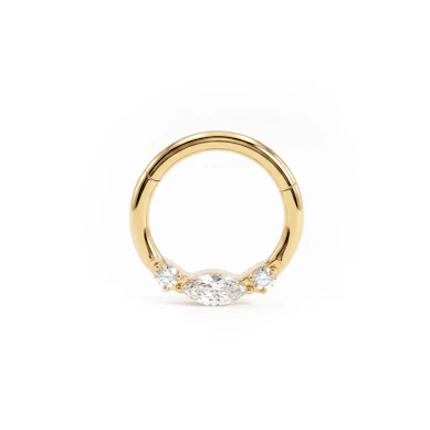 Delicate forward facing titanium ring with trio of stones