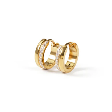 Pair of titanium huggies with row of stones