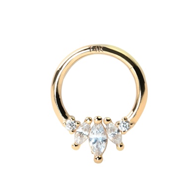 Hinged segment ring made of 14k gold with marquise stones