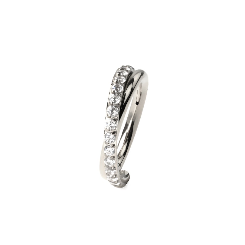 Hinged segment ring with stone-paved crossover arch Body Jewelry