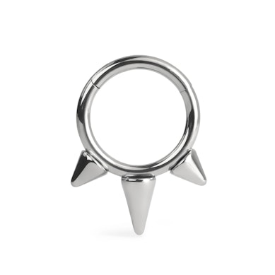 Hinged ring made of titanium with spikes