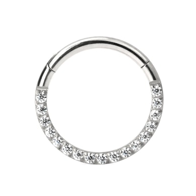 Hinged ring made of titanium with row of stones