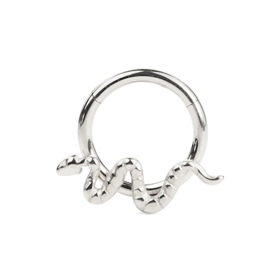 Hinged ring made of titanium with a snake