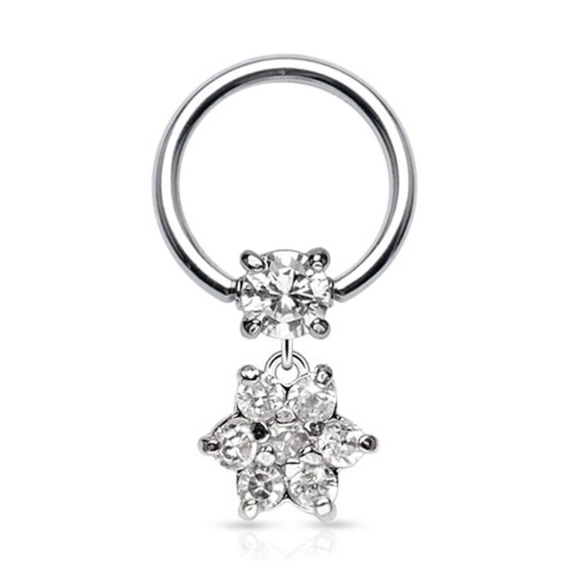Captive bead ring with flower dangle Body Jewelry