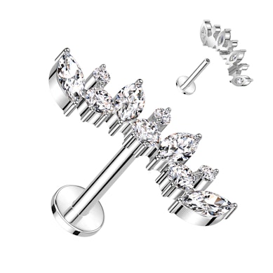 Titanium labret with marquise and round cut gem stones
