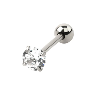 Tongue barbell with prong set round stone