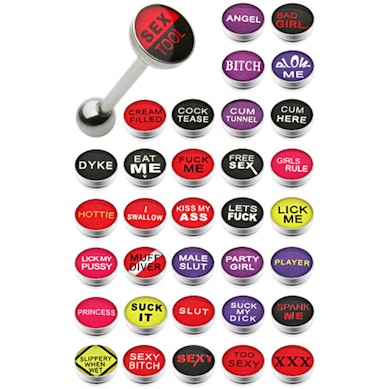 Tongue barbell with optional cheeky text