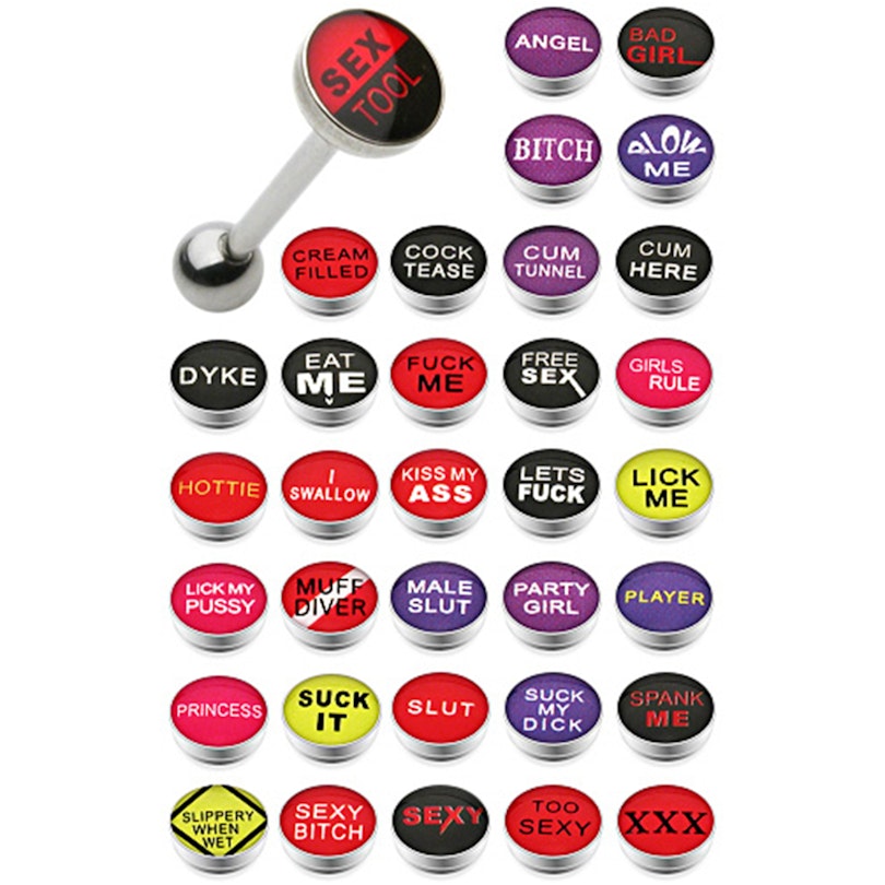 Tongue barbell with optional cheeky text Body Jewelry