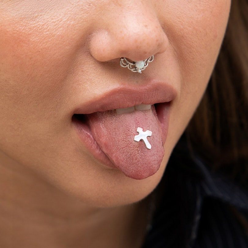 Tongue barbell with cross Body Jewelry