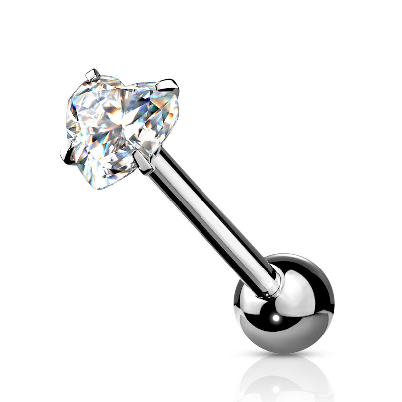 Tongue barbell with prong set heart stone Piercing