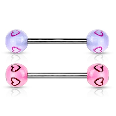 Tongue barbell with small hearts