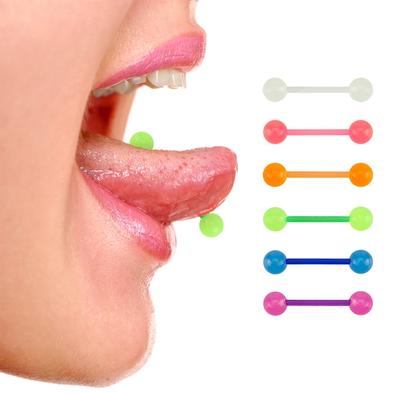 6 tongue barbells made of glow in the dark acrylic Piercing Jewelry