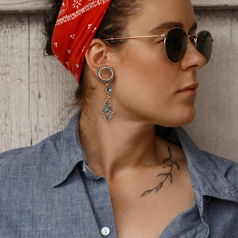 Tunnel with tribal charms dangle Piercing Jewelry