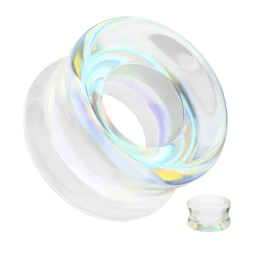 Glass double flare tunnel with aurora borealis effect Body Piercing