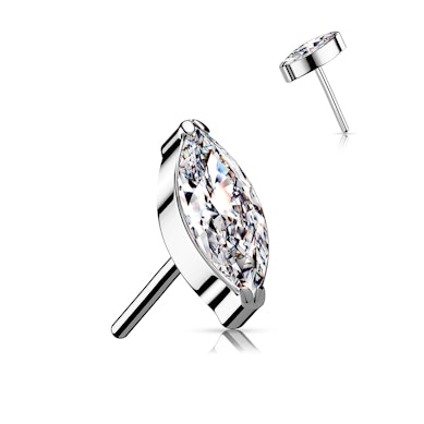 Titanium threadless push-in top with marquise stone