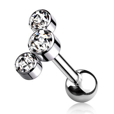 Internally threaded titanium barbell with 3 stones