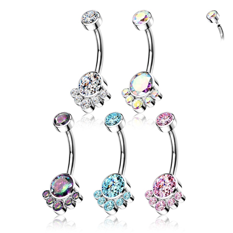 Belly button ring made of titanium with round cluster stones Body Piercing