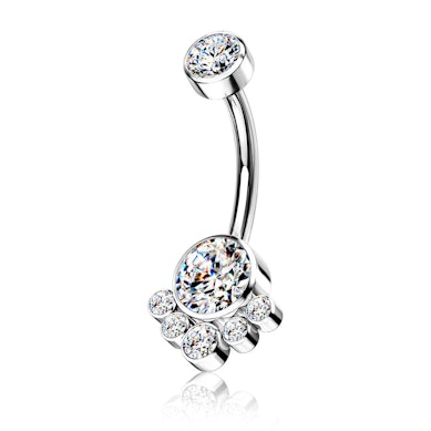 Belly button ring made of titanium with round cluster stones