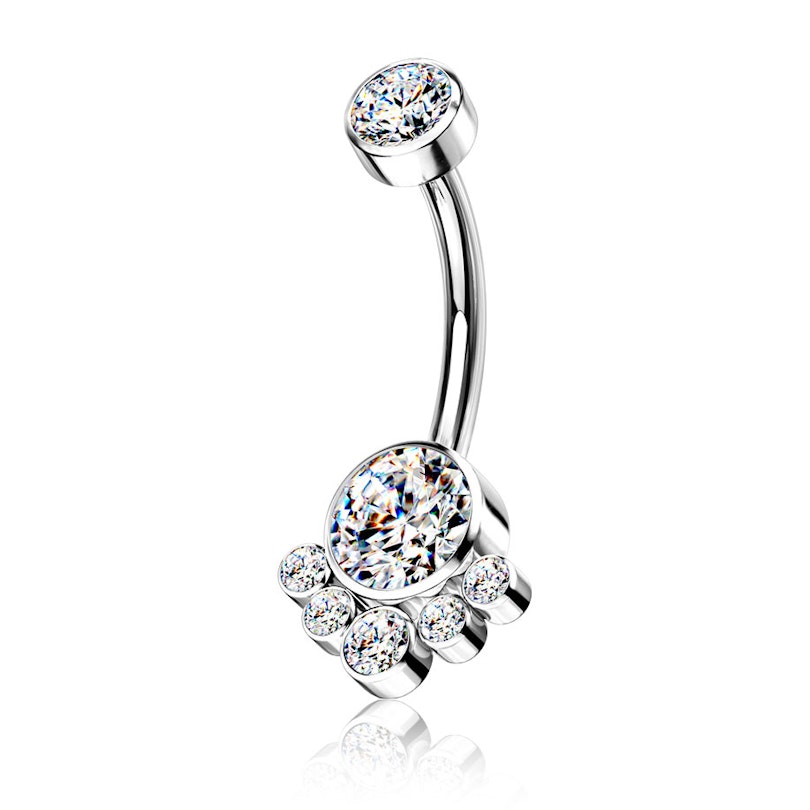 Belly button ring made of titanium with round cluster stones Piercings