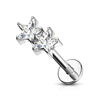 Labret with internal thread and two CZ stars