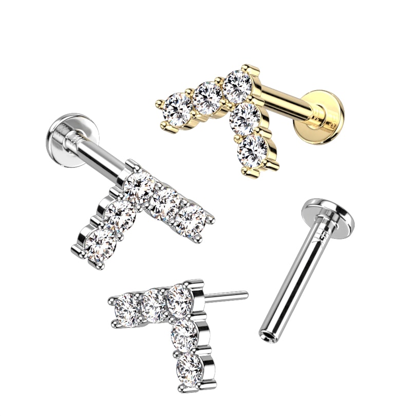 14K gold push-in labret with 5 stones in chevron design Piercing