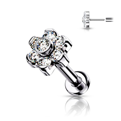 Push-in titanium labret with a flower made of stone
