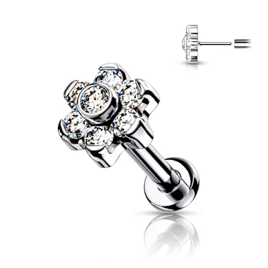 Push-in titanium labret with a flower made of stone