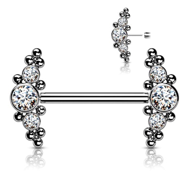 Titanium nipple piercing with threadless cluster ends