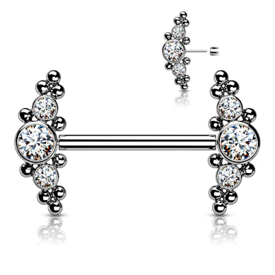 Titanium nipple piercing with threadless cluster ends