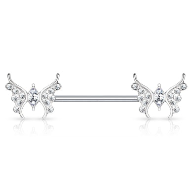 Nipple barbell with butterflies and gemstones