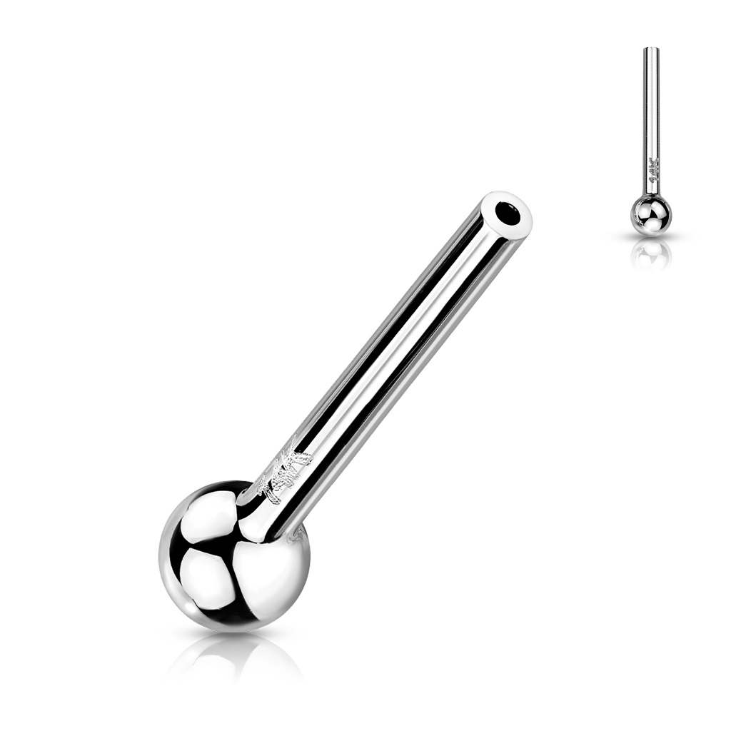 Push-in threadless barbell made of 14K gold with fixed ball Body Jewelry