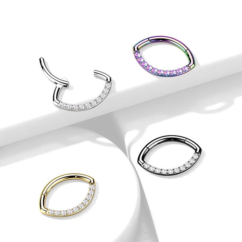 Hinged ring with oval shape and row of stones Piercing
