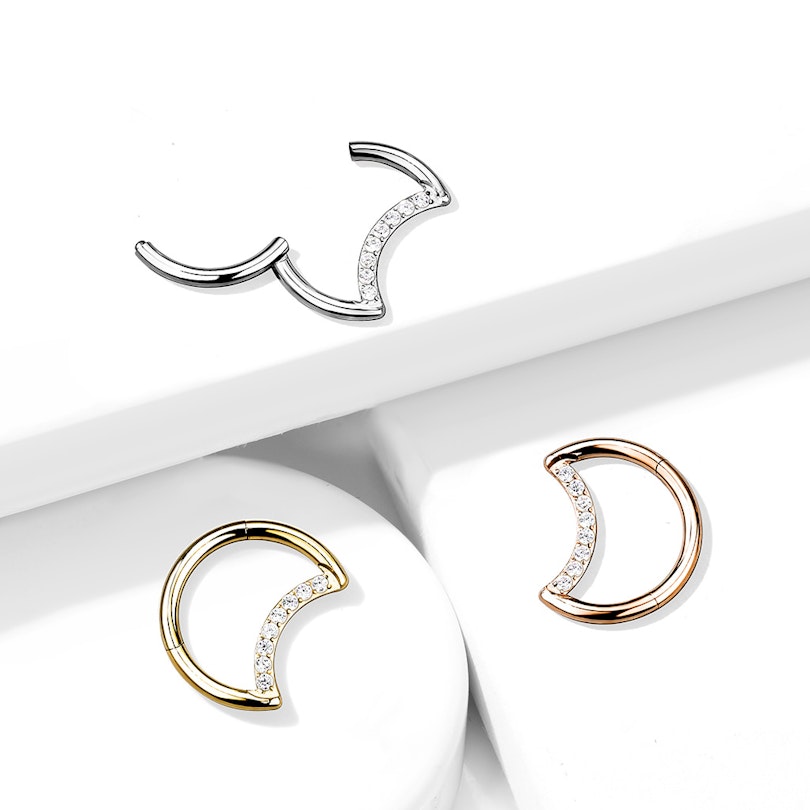 Ring made of titanium with stone-paved crescent Body Piercing