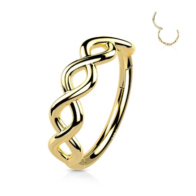 Ring made of 14K gold with a hinge and side facing infinity twist
