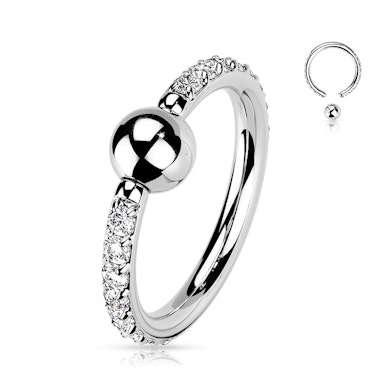 Titanium captive bead ring with CZ stones on each side