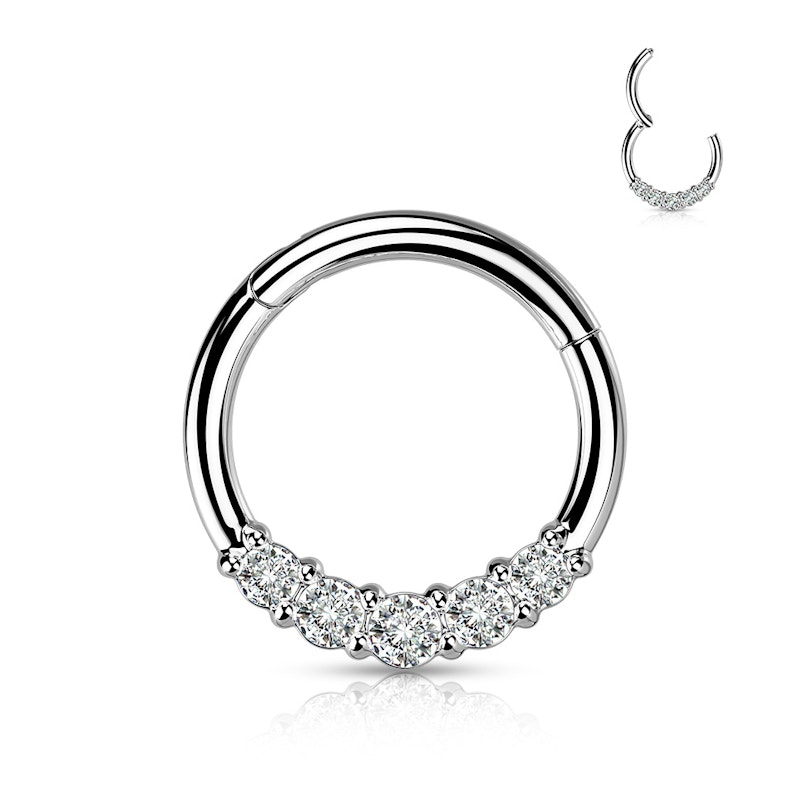 Hinged ring made of surgical steel with five gemstones Piercings