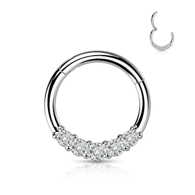 Hinged ring made of surgical steel with five gemstones
