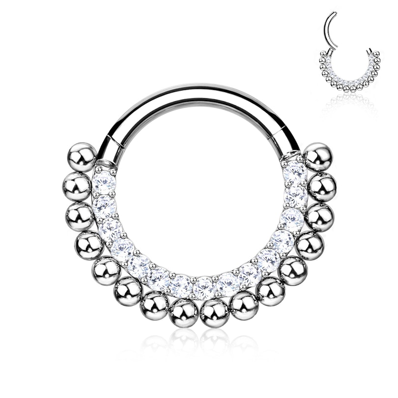 Hinged ring made of titanium with gemstones and small beads Body Jewelry