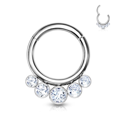 Hinged titanium ring with five gemstones