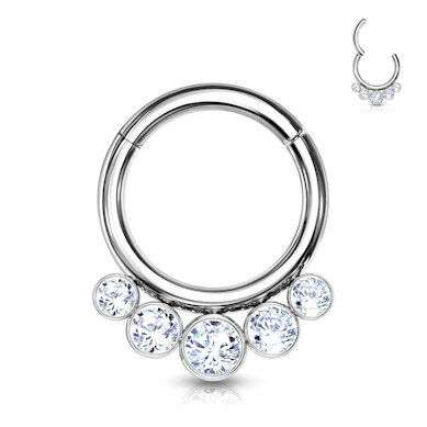 Hinged titanium ring with five gemstones