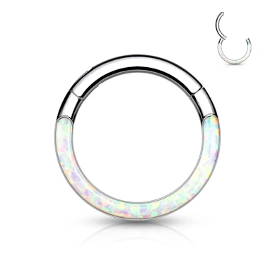 Ring made of titanium with a hinge and opal front