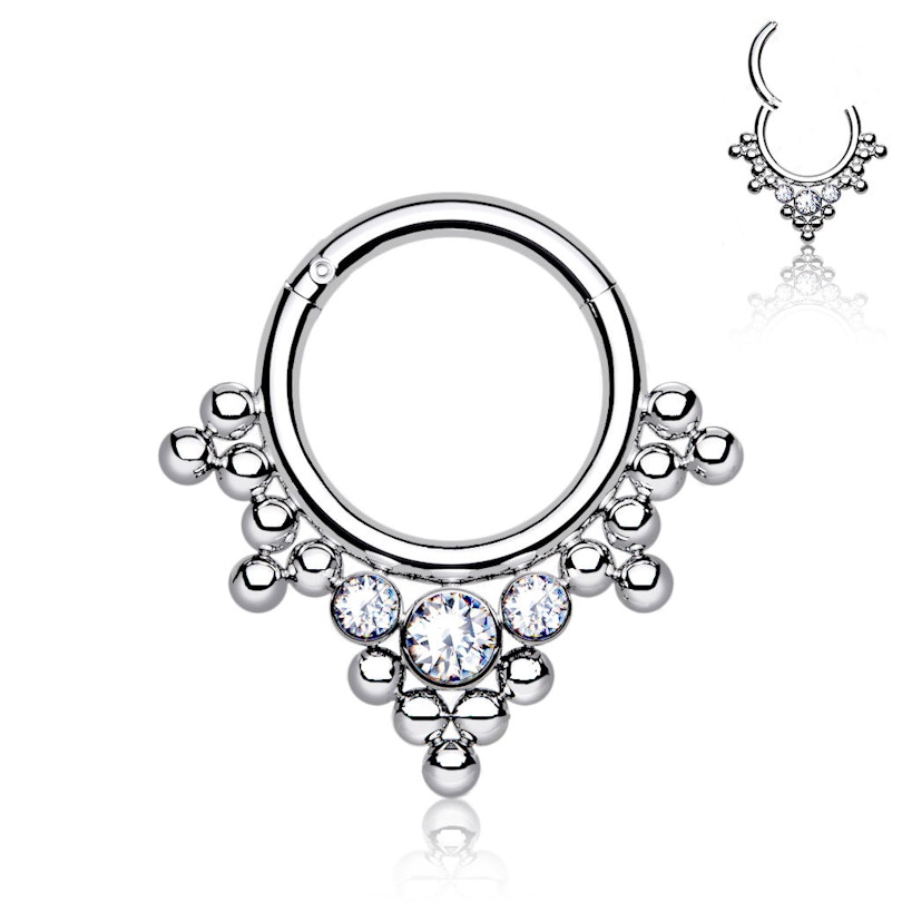 Hinged ring made of titanium with clustered beads and stones Body Piercing
