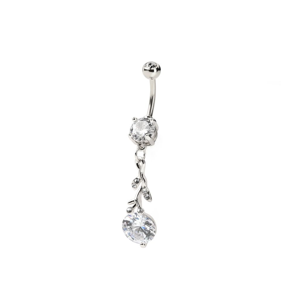 Lively belly ring with branch and leaves dangle