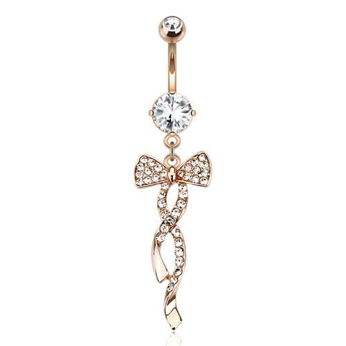 Elegant belly button ring rose gold plated with a bow in a unique