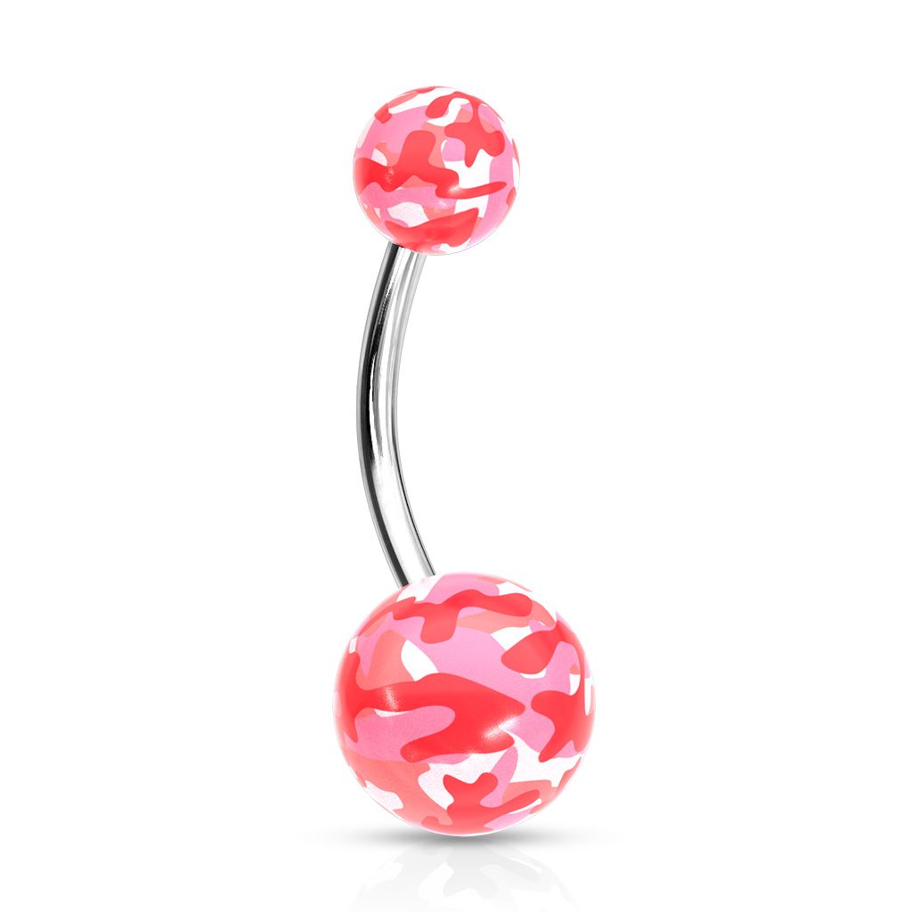 Fabulous belly button ring with camouflage pattern balls in