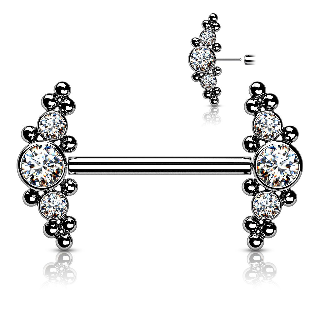 Titanium nipple piercing with threadless cluster ends