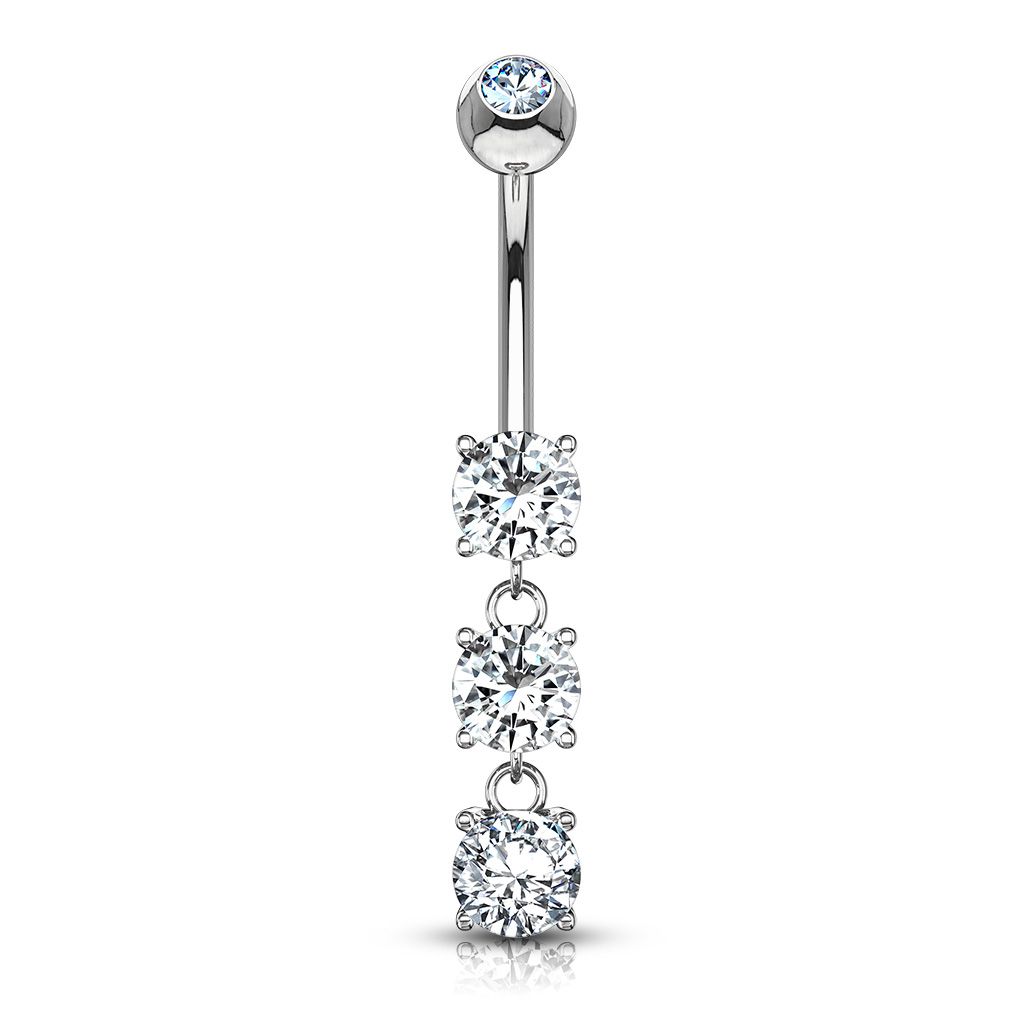 Amazing 14k gold belly ring with three beautiful clear stones