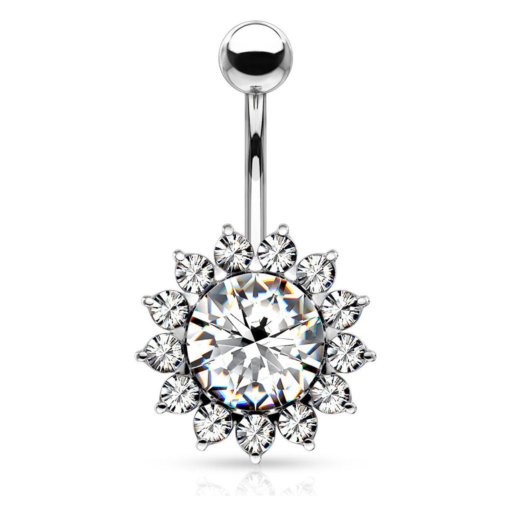 Belly button ring with sunflower like bottom bead